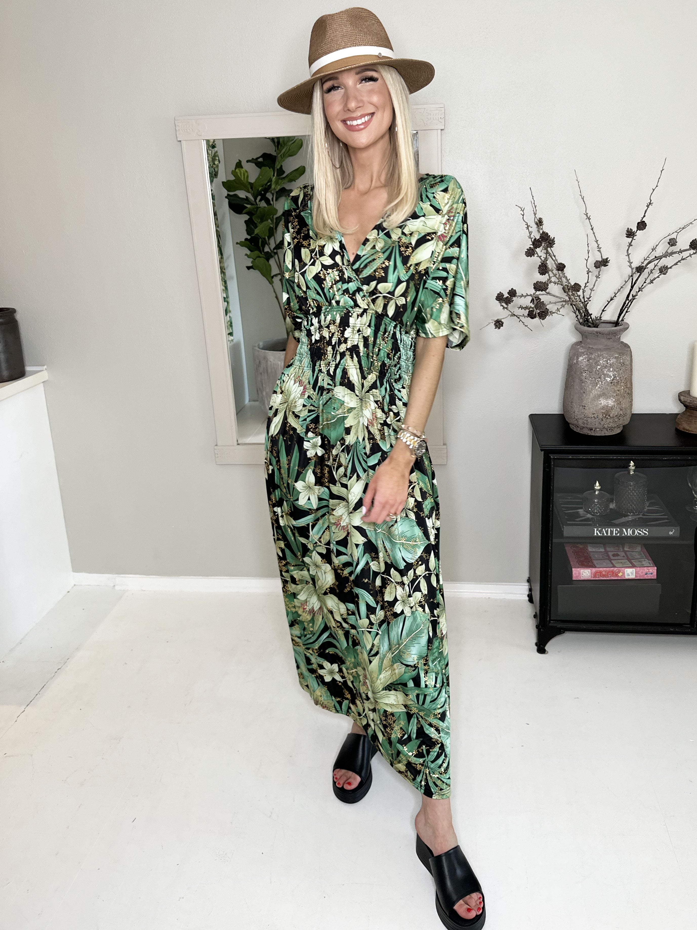 Pams - Lang elastisk kjole i krølfrit stof (bestseller)